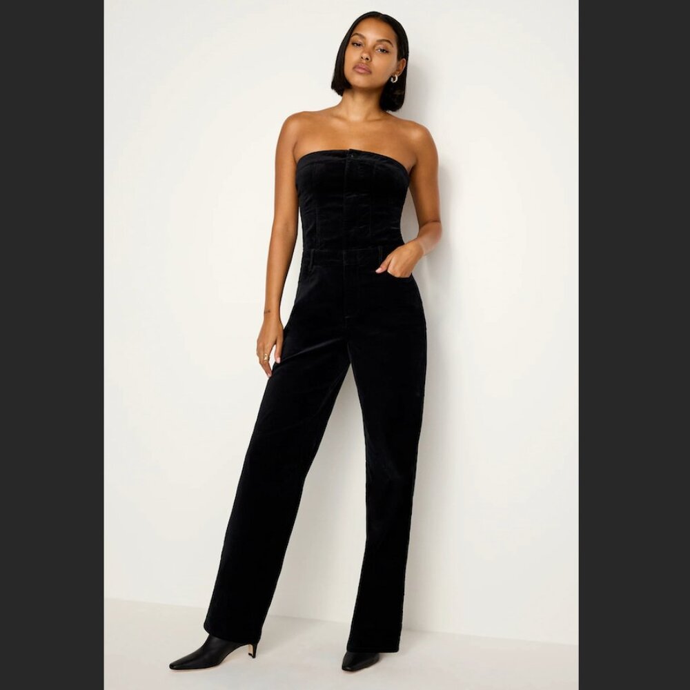 Good American Fit for Success Strapless Velvet Jumpsuit | Black